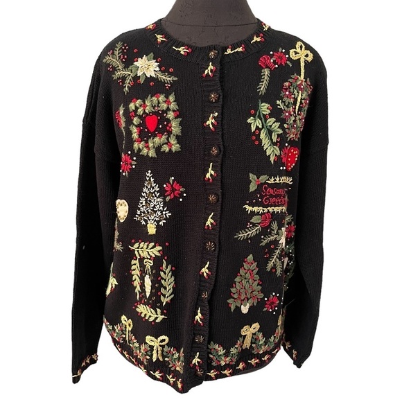 Vintage Tiara Christmas Cardigan Oversized Medium - Picture 1 of 10